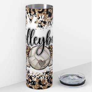 Mom Volleyball Leopard Print Glitter 20oz Skinny Tumbler