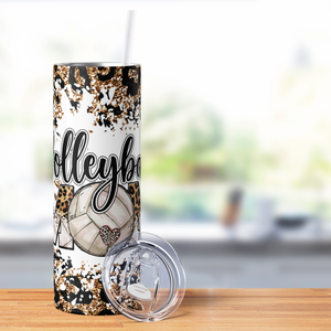 Mom Volleyball Leopard Print Glitter 20oz Skinny Tumbler