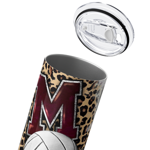 Volleyball Mom Red on Leopard 20oz Skinny Tumbler