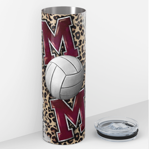 Volleyball Mom Red on Leopard 20oz Skinny Tumbler