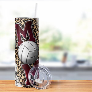 Volleyball Mom Red on Leopard 20oz Skinny Tumbler