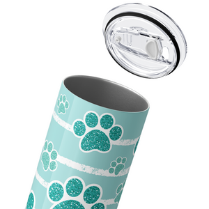 Teal Glitter Paws 20oz Skinny Tumbler