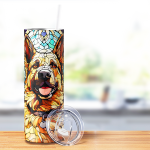 Stained Glass German Shepherd 20oz Skinny Tumbler