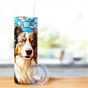 Stained Glass Border Collie 20oz Skinny Tumbler