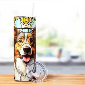 Stained Glass Australian Shepherd 20oz Skinny Tumbler