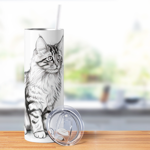 Cat Black and White 20oz Skinny Tumbler