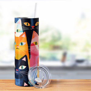 Colorful Cat Faces 20oz Skinny Tumbler