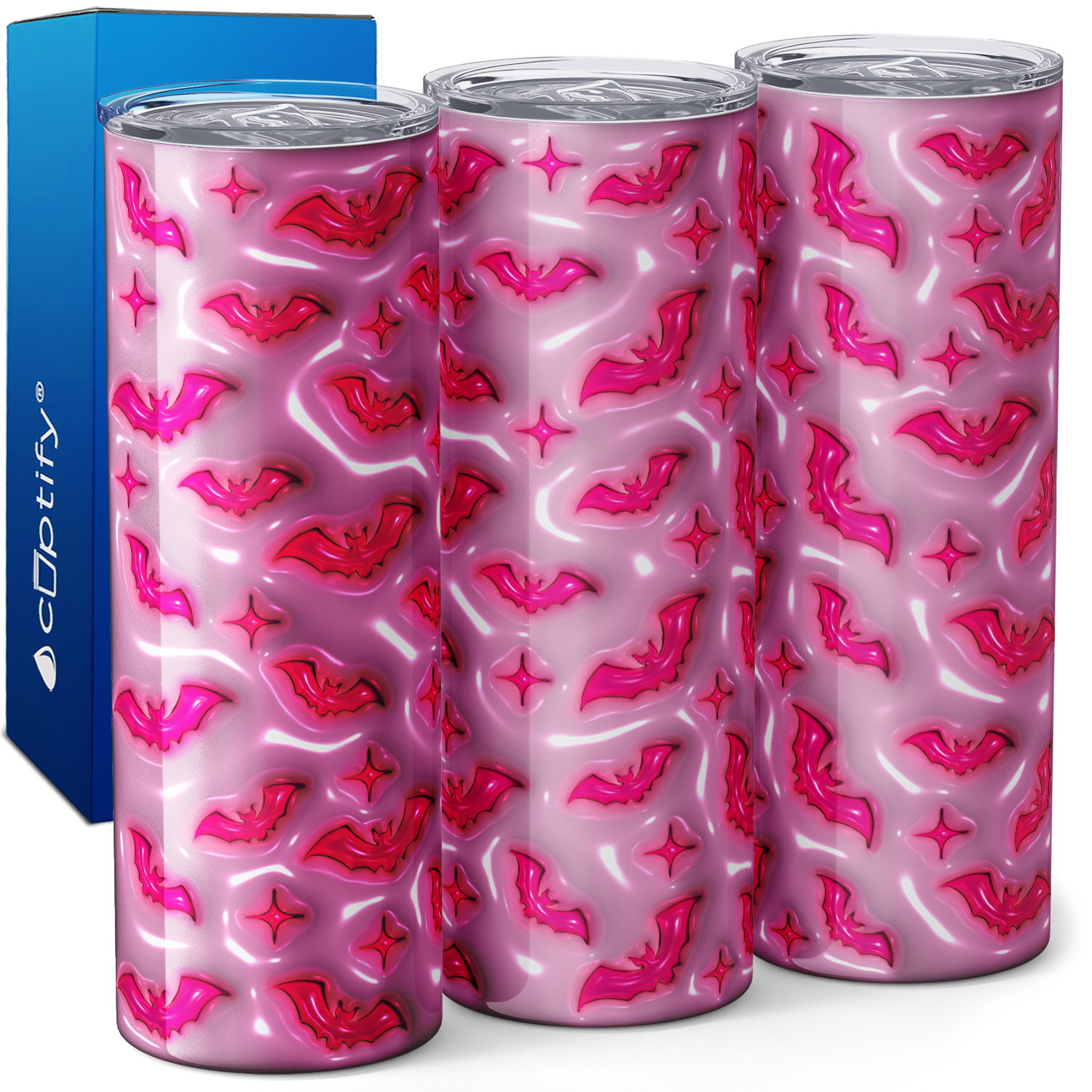 Bats Pink on Pink Inflated Balloon 20oz Skinny Tumbler