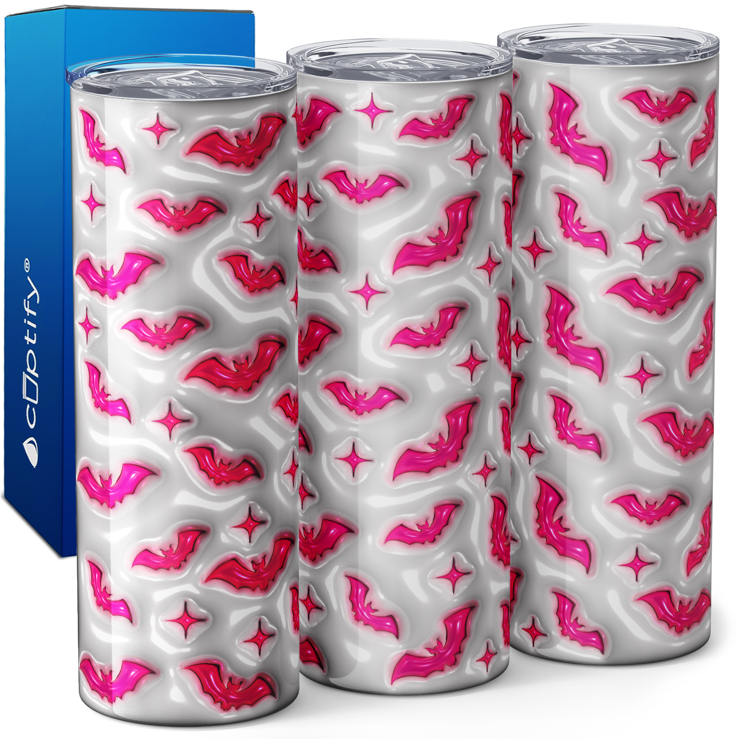 Bats Pink on White Inflated Balloon 20oz Skinny Tumbler