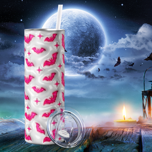Bats Pink on White Inflated Balloon 20oz Skinny Tumbler