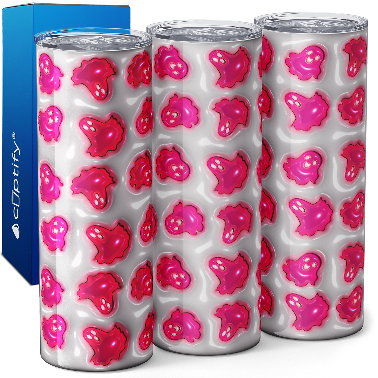 Ghosts Pink on White Inflated Balloon 20oz Skinny Tumbler