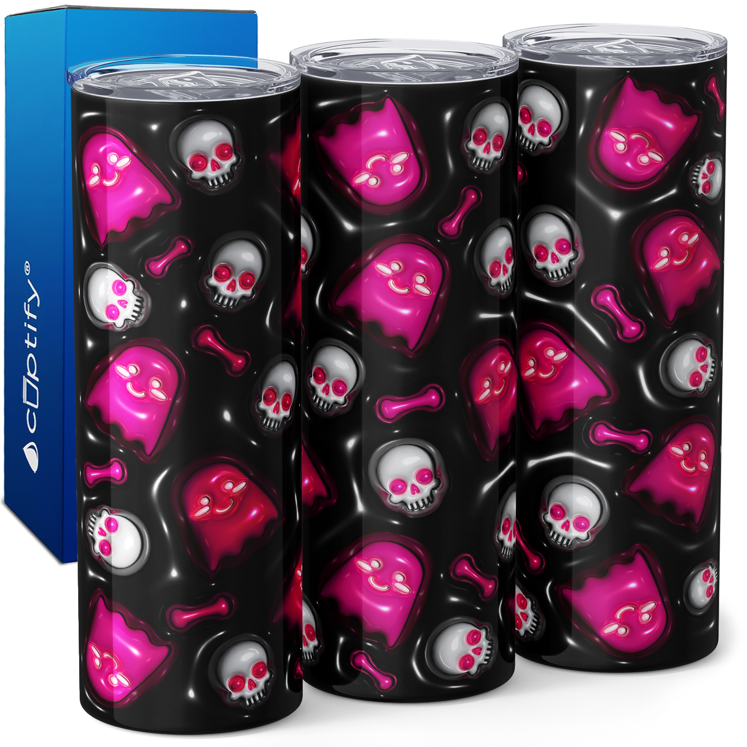 Ghosts and Skulls on Black Inflated Balloon 20oz Skinny Tumbler