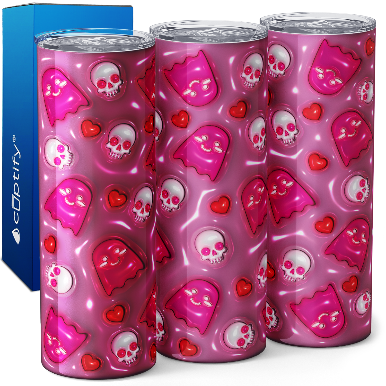 Ghosts and Skulls on Pink Inflated Balloon 20oz Skinny Tumbler