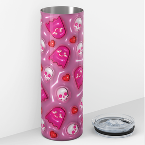 Ghosts and Skulls on Pink Inflated Balloon 20oz Skinny Tumbler