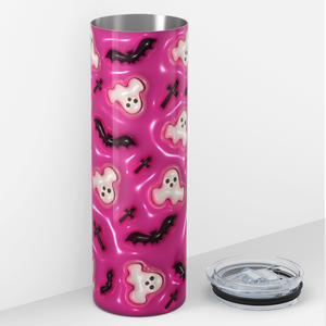 Ghosts and Bats on Pink Inflated Balloon 20oz Skinny Tumbler