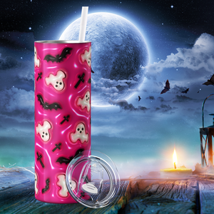 Ghosts and Bats on Pink Inflated Balloon 20oz Skinny Tumbler