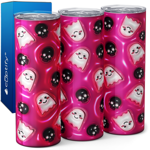 Ghosts and Black Skulls on Pink Inflated Balloon 20oz Skinny Tumbler
