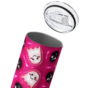 Ghosts and Black Skulls on Pink Inflated Balloon 20oz Skinny Tumbler