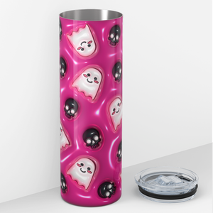Ghosts and Black Skulls on Pink Inflated Balloon 20oz Skinny Tumbler