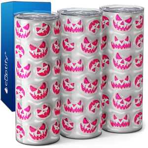 Jack-o-Lantern Faces Pink on White Inflated Balloon 20oz Skinny Tumbler