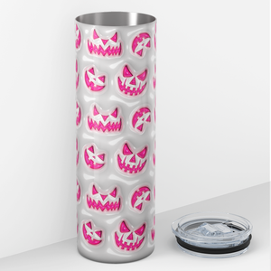 Jack-o-Lantern Faces Pink on White Inflated Balloon 20oz Skinny Tumbler