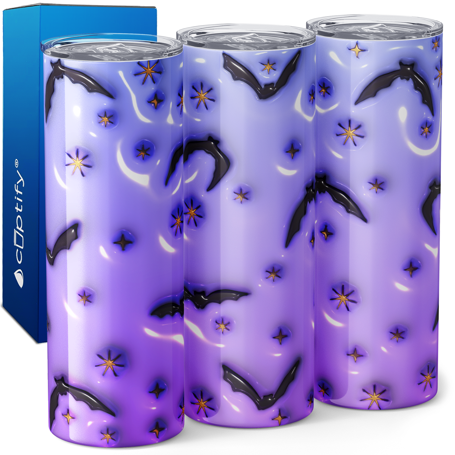 Bats and Flowers on Purple Inflated Balloon 20oz Skinny Tumbler