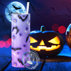 Bats and Flowers on Purple Inflated Balloon 20oz Skinny Tumbler