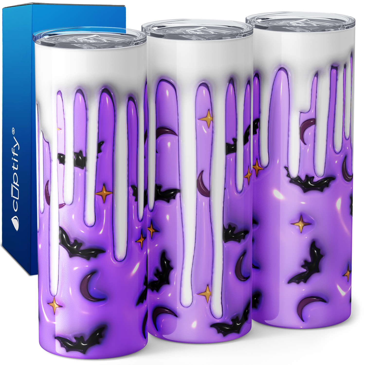 Bats on Purple with Drips Inflated Balloon 20oz Skinny Tumbler