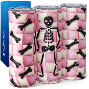 Skeleton on Pink Disco Ball Inflated Balloon 20oz Skinny Tumbler