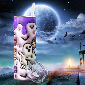 Thick Thighs Spooky Vibes Ghosts Inflated Balloon 20oz Skinny Tumbler
