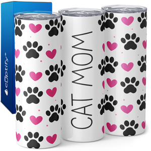 Cat Mom with Paw Prints 20oz Skinny Tumbler