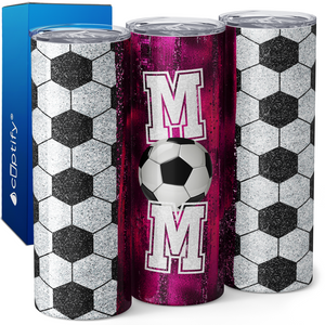 Soccer Mom Pink Glitter 20oz Skinny Tumbler