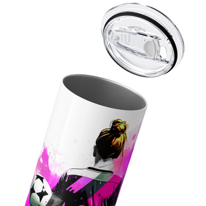 I Can't I Have Soccer on Pink Splash 20oz Skinny Tumbler