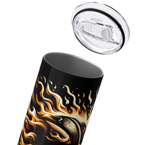 Personalized Gold on Black Flaming 20oz Skinny - Baseball Tumbler