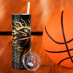 Personalized Gold on Black Flaming 20oz Skinny - Baseball Tumbler