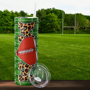 Football Mom Heart on Field Leather 20oz Skinny Tumbler