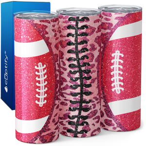Pink Football on Leopard Print 20oz Skinny Tumbler