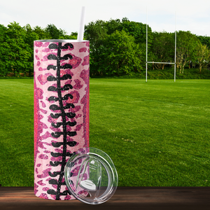 Pink Football on Leopard Print 20oz Skinny Tumbler