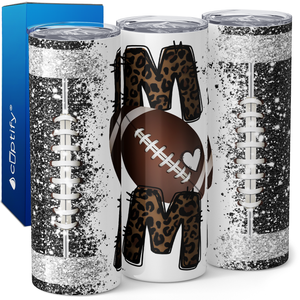 Football Mom on Black Glitter 20oz Skinny Tumbler