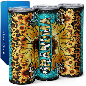Grandma Sunflower and Leopard Print 20oz Skinny Tumbler