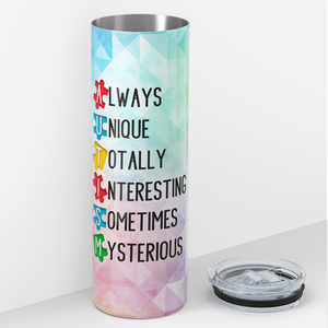 Autism Acrostic on Diamonds 20oz Skinny Tumbler