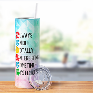 Autism Acrostic on Diamonds 20oz Skinny Tumbler
