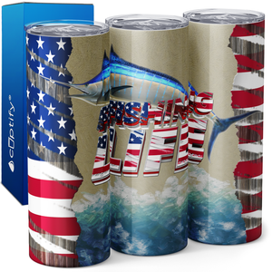 Fishing Life American Flag 20oz Skinny Tumbler