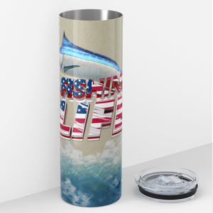 Fishing Life American Flag 20oz Skinny Tumbler