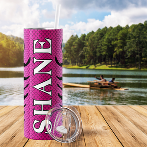 Personalized Pink Purple Fishing Lure 20oz Skinny Tumbler