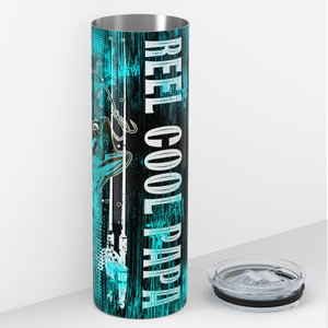 Personalized Real Cool Papa Fishing on Teal Flag 20oz Skinny Tumbler