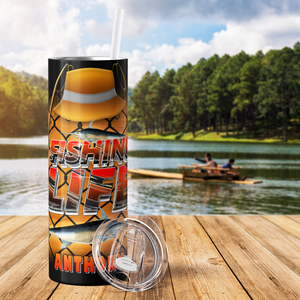 Personalized Fishing Life Poles and Net 20oz Skinny Tumbler