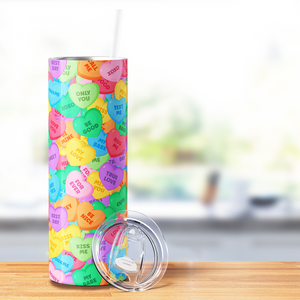Colorful Candy Conversation Hearts 20oz Skinny Tumbler