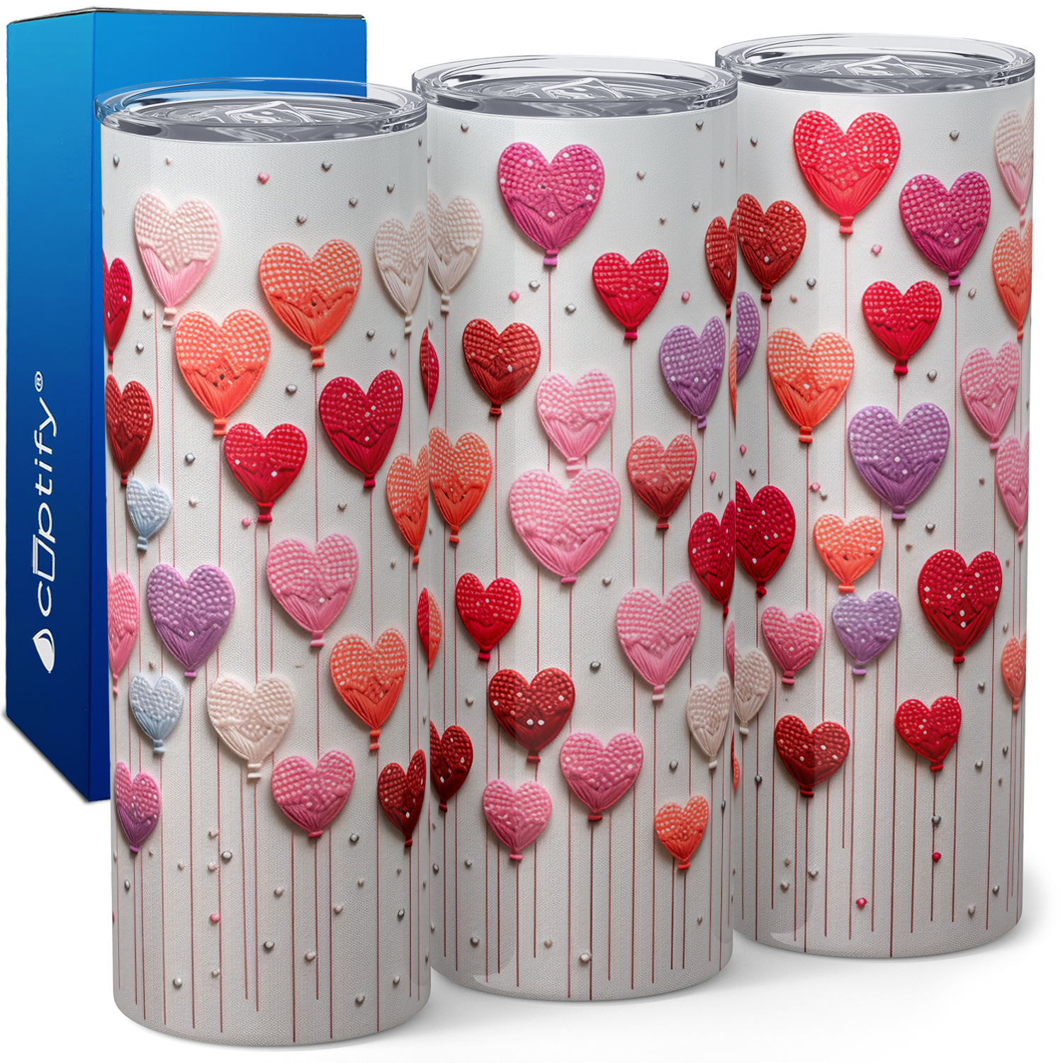 Embroidered Heart Balloons 20oz Skinny Tumbler