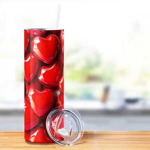 Inflated Bubble Red Hearts 20oz Skinny Tumbler